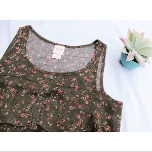 Mossimo Olive Tea Rose Semi Sheer Ruffle Tank